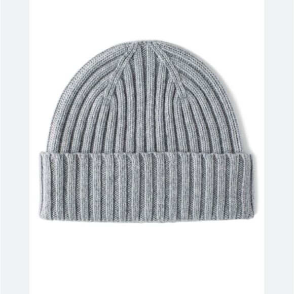 Mackie Wallace Gray Ribbed Knit Cashmere Cuffed Beanie Hat NWT $145 - Picture 1 of 5